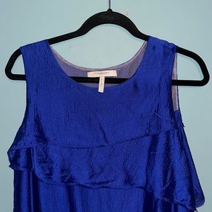 BCBG Maxzaria Runway royal blue dress with nude tulle lining,  L 100% silk